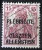 OLSZTYN - Niemieckie znaczki obiegowe z nadrukiem typograficznym wykonanym w Pastwowej Drukarni w Berlinie Gwarancja aszkiewicza kasowany